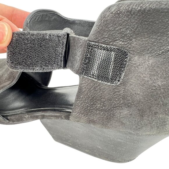 Eileen Fisher Iris Black Tumbled Nubuck Leather Stacked Heeled Sandal Size 9 - Picture 7 of 11